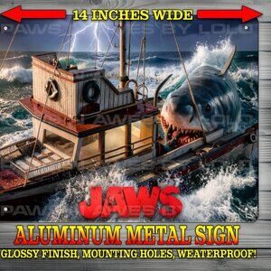 Jas 70s Great White Shark Horror Movie Glossy Wall Art Metal Sign 14x11"